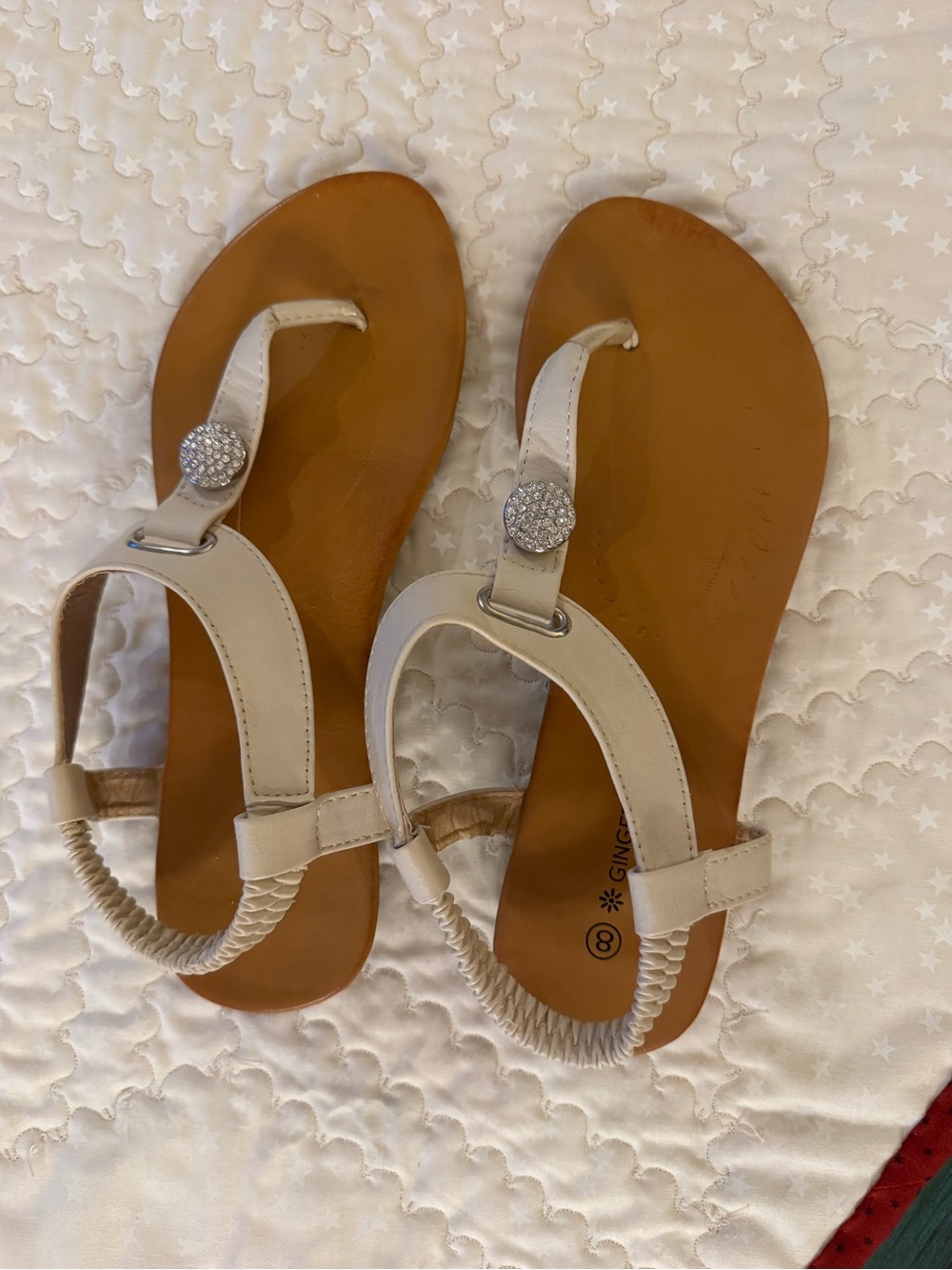 Gingersnaps Women's T-Strap Rhinestone Sandals - Size 8